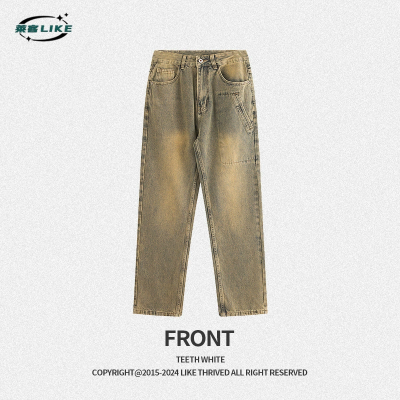 厂家直销男士复古水洗牛仔裤宽松直筒裤，夏季休闲风格，适合青春时尚潮流
