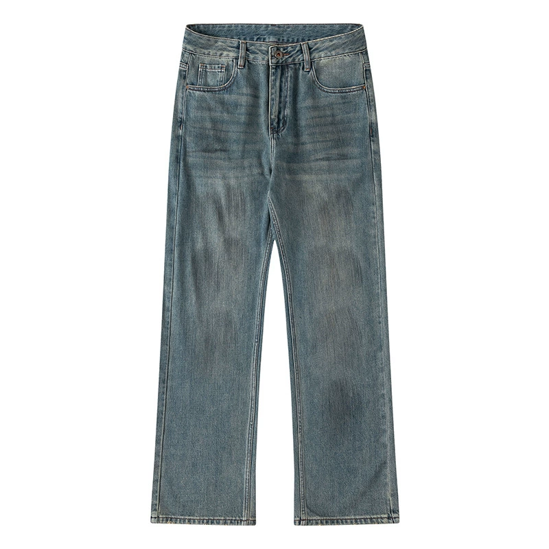 厂家直销男士慵懒复古水洗直筒牛仔裤，秋季宽松设计，多口袋实用休闲款