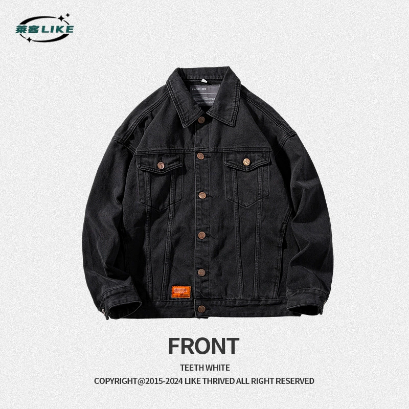 厂家直销男士宽松复古水洗牛仔外套，休闲风格，多口袋设计，日常百搭夹克
