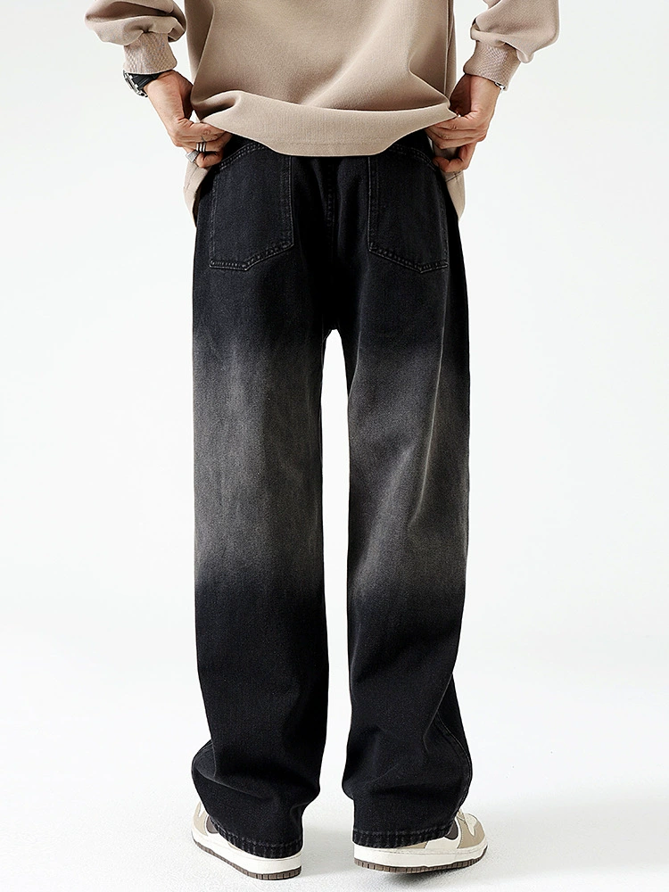 厂家直销男士宽松水洗直筒牛仔裤，春秋休闲风格，免烫处理撞色设计