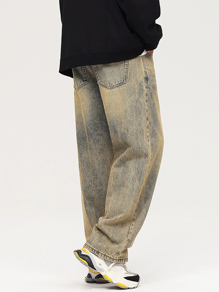 Pantalones vaqueros para joven de estilo vintage, holgados, de algodón, lavado claro, para otoño, 2025, OEM