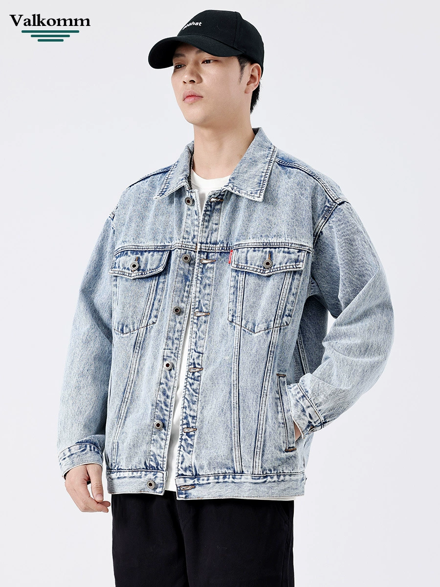 厂家直销男士高街复古牛仔外套，宽松版型，多口袋设计，春秋休闲必备，耐磨免烫处理