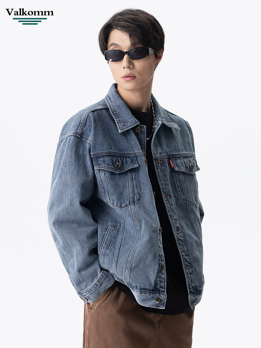 厂家直销男士宽松型牛仔外套，耐磨复古设计，休闲风格，多口袋，春秋季节，免烫处理