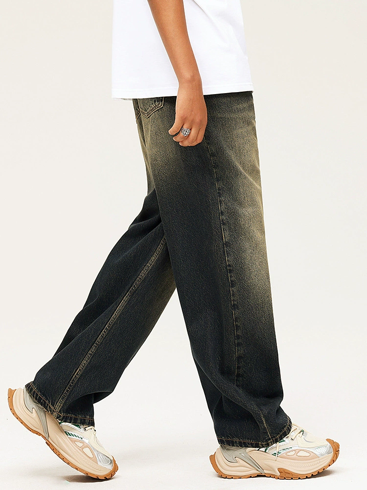 厂家直销男士修身水洗牛仔裤，宽松直筒，秋季休闲风格，多口袋设计