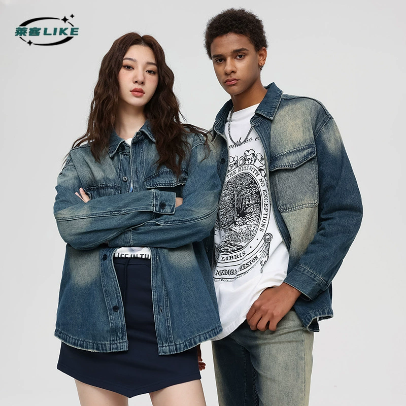 厂家直销青年男士拼色牛仔外套，宽松薄款，春秋季，耐磨免烫处理