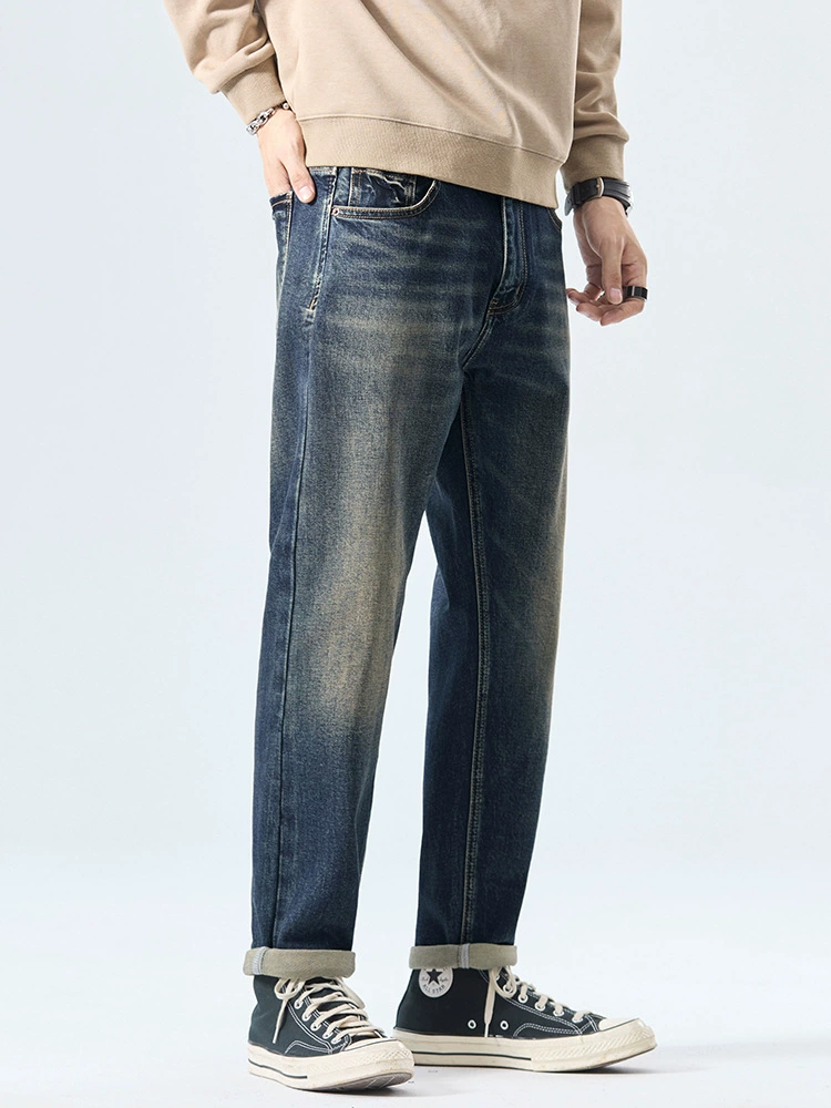 厂家直销男士修身透气弹力哈伦牛仔裤，春秋休闲款式，水洗仿旧设计