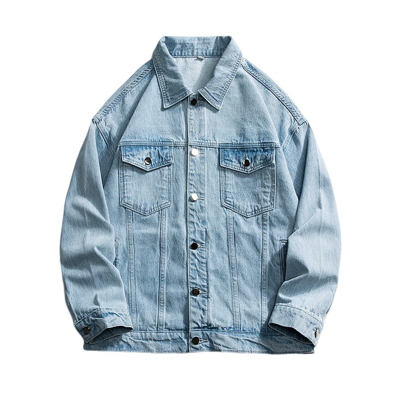 厂家直销青年宽松牛仔外套，复古潮流款式，男士牛仔夹克，春秋休闲风格，长袖免烫设计，适合日常穿搭