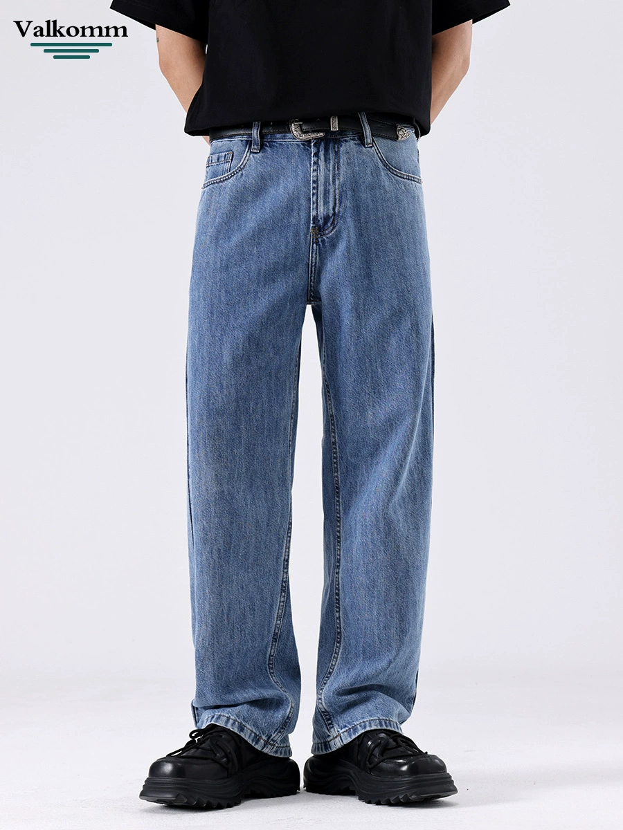 厂家直销男士透气薄款水洗牛仔裤，修身直筒设计，夏季休闲风格，多口袋实用性