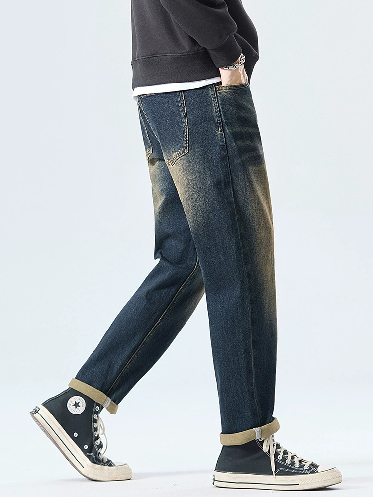 厂家直销男士修身弹力九分牛仔裤，复古风格，锥型设计，适合秋季休闲场合