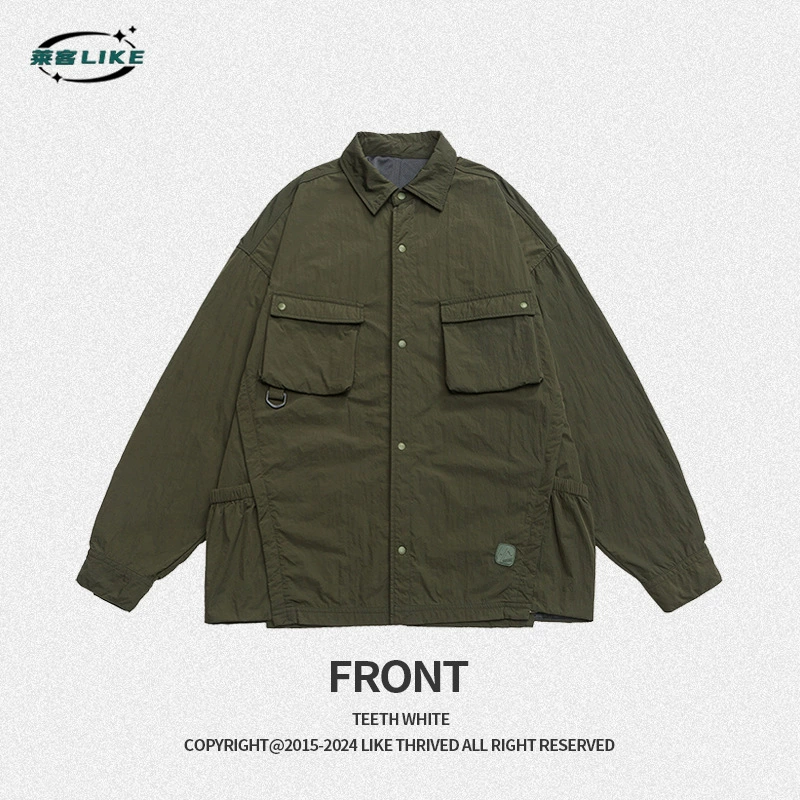 厂家直销男士宽松简约多口袋牛仔外套，休闲风格，免烫处理