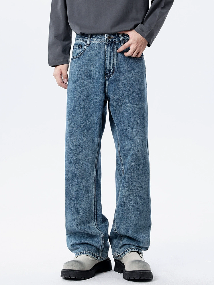 厂家直销男士宽松水洗做旧牛仔裤，春秋休闲长裤，复古风格直筒款式