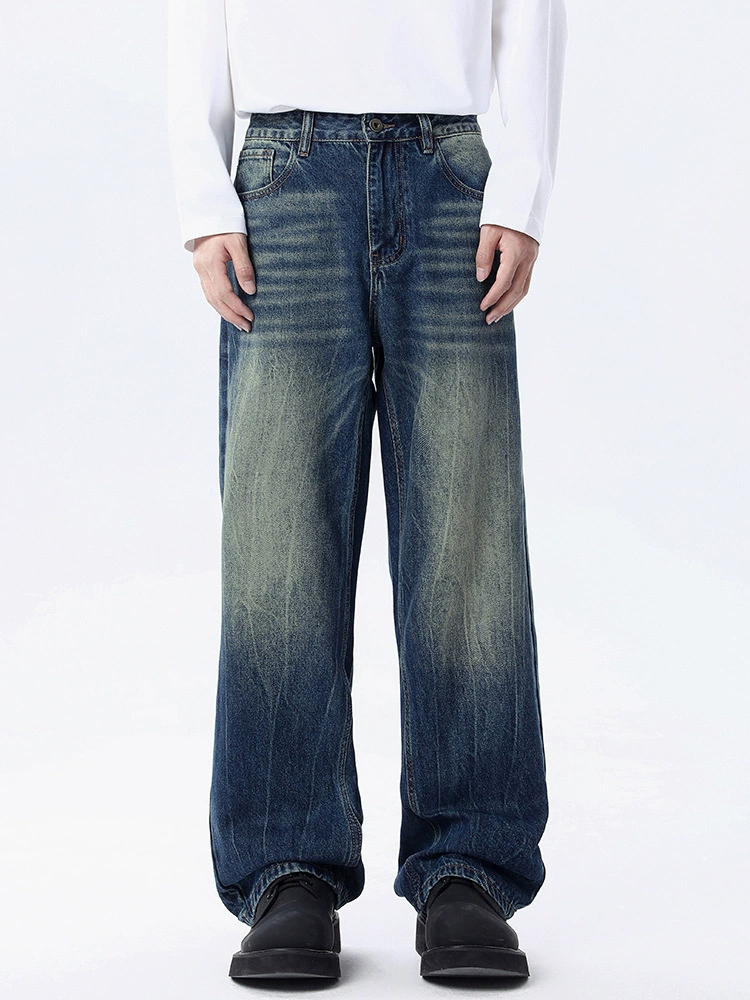 厂家直销男士修身水洗牛仔裤，初秋款经典蓝直筒设计，休闲风格，猫须工艺多口袋长裤