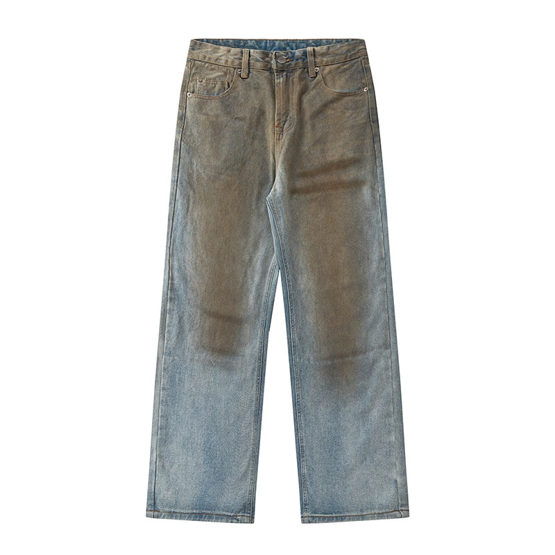 Pantalones vaqueros para hombre, estilo casual, rectos, con diseño de graffiti y lavado a la piedra, 2025, OEM