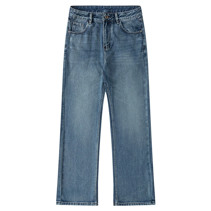 厂家直销男士复古做旧水洗牛仔裤，宽松直筒设计，春秋季日常休闲，高街时尚风格