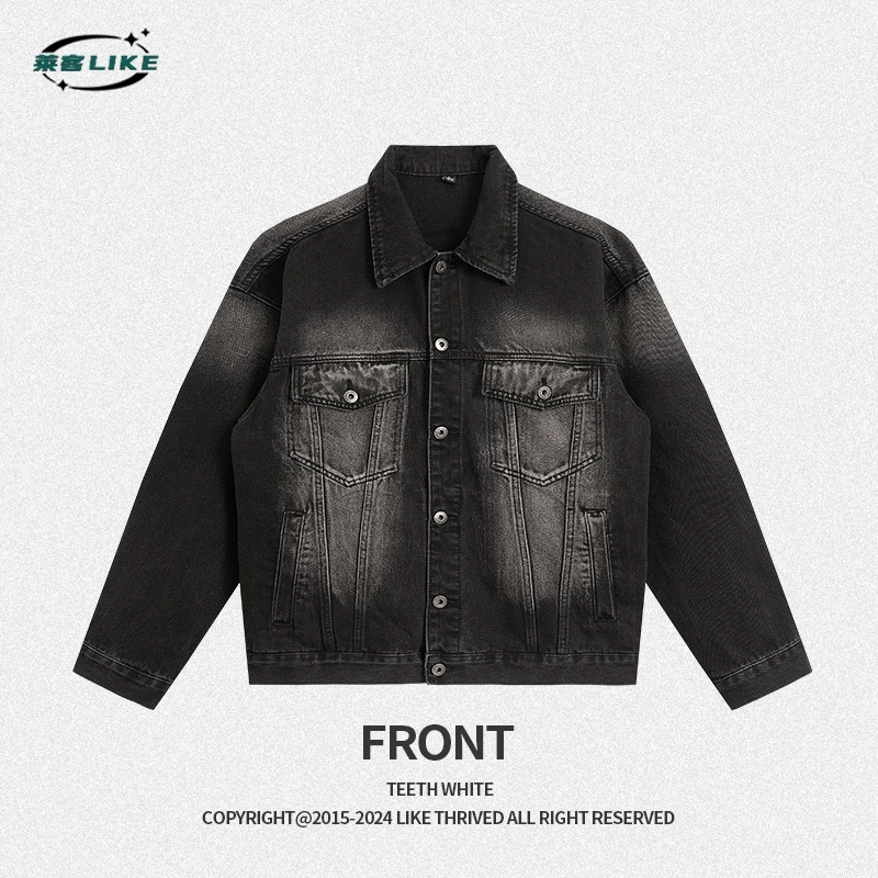 厂家直销青年宽松做旧牛仔外套，休闲风，时尚多口袋设计