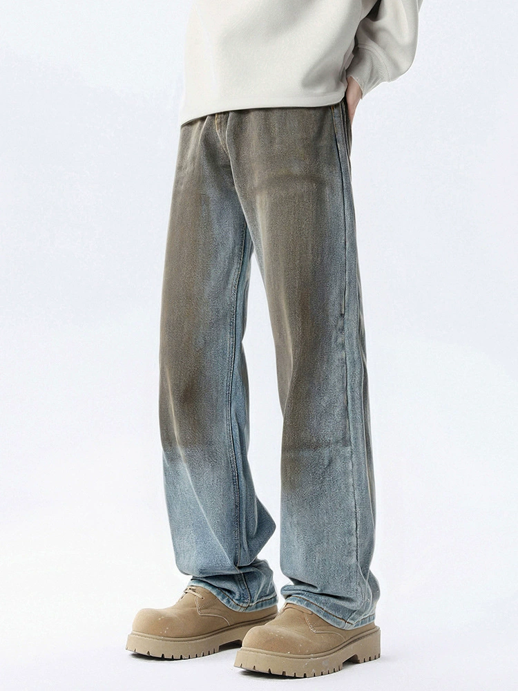 厂家直销青少年牛仔裤，做旧水洗手绘款，宽松直筒，春秋季休闲风格，显高显瘦长裤子