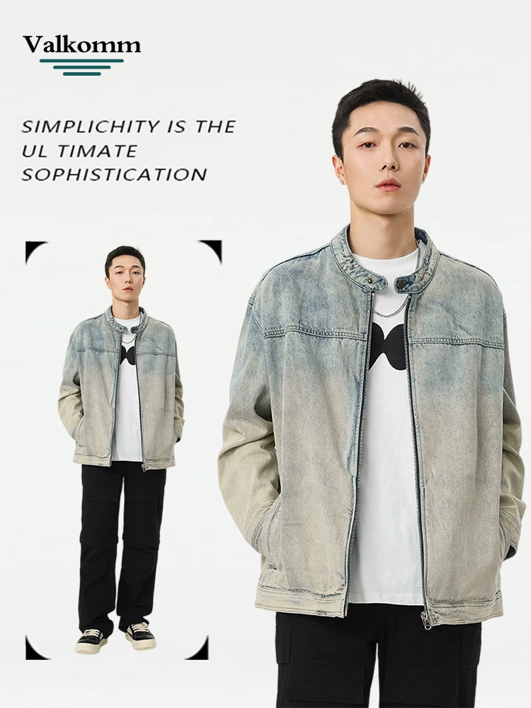 厂家直销男士宽松复古水洗牛仔外套，春秋季透气耐磨，时尚潮流设计