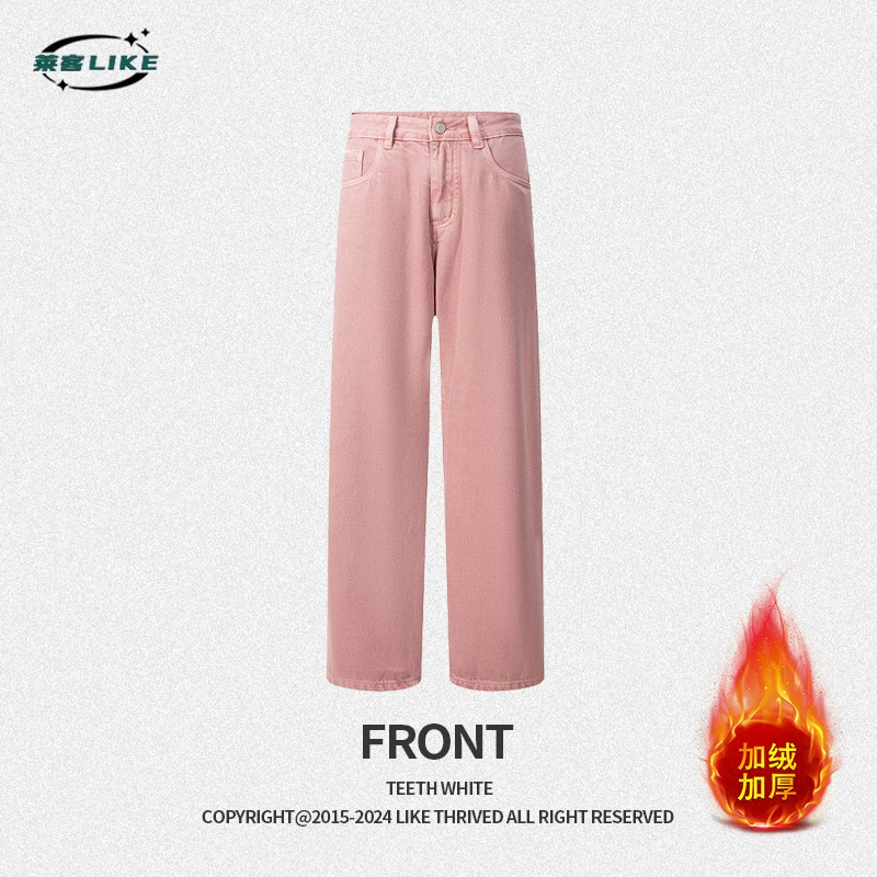 厂家直销男士加绒牛仔裤，修身直筒设计，四季适用，水洗工艺，青春流行款式