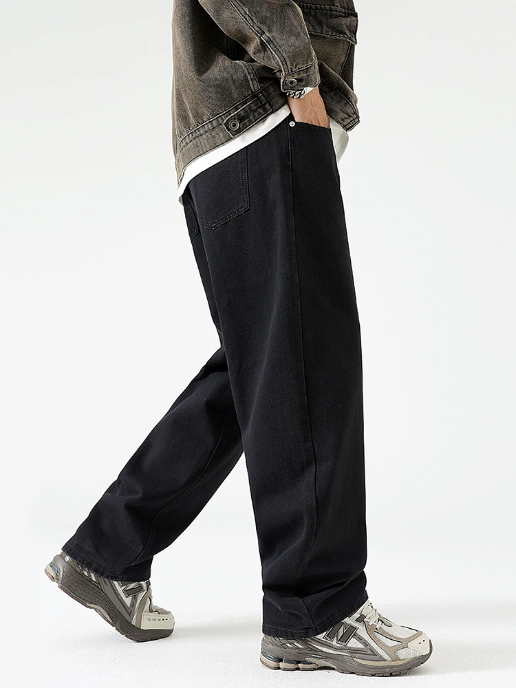 厂家直销男士宽松黑色牛仔裤，水洗直筒版型，春秋日常穿搭必备，青春潮流风格