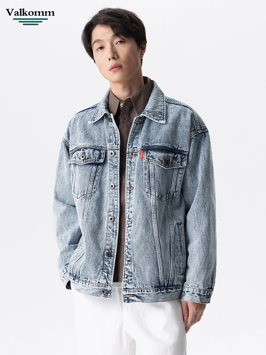 厂家直销男士高街复古牛仔外套，宽松版型，多口袋设计，春秋休闲必备，耐磨免烫处理