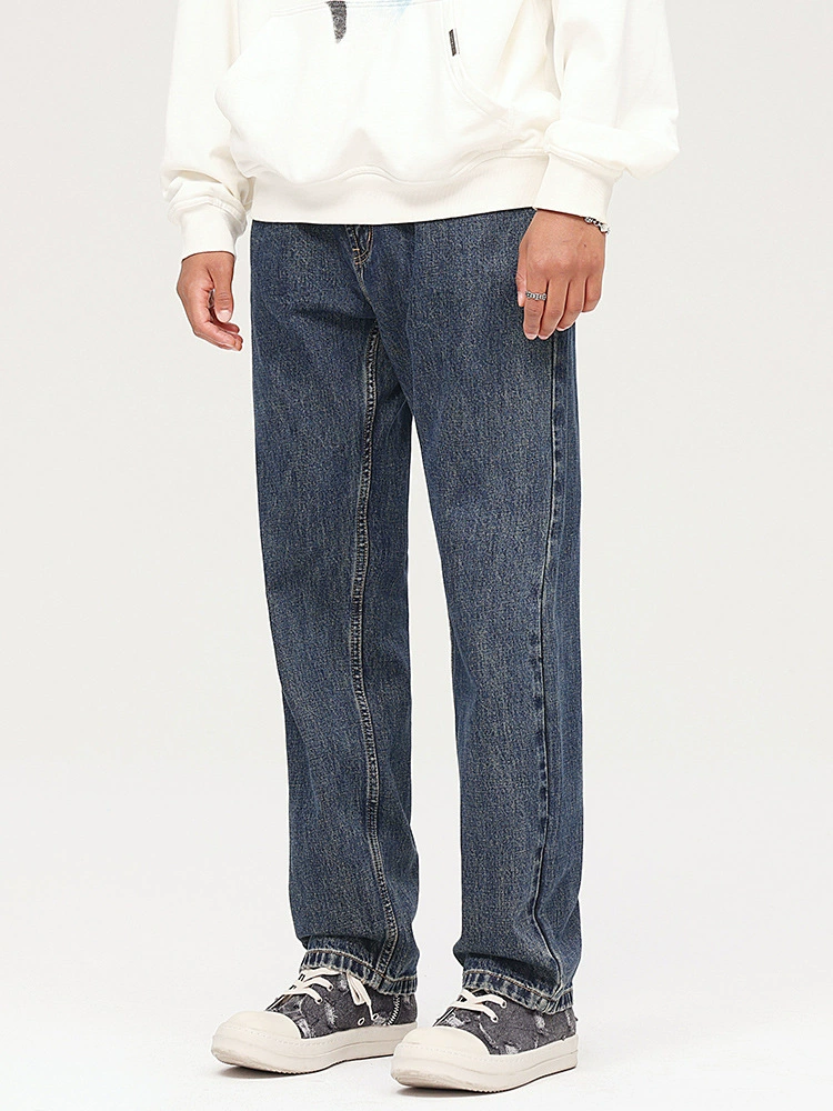 厂家直销青年男士复古水洗宽松直筒牛仔裤，夏季休闲风格，免烫处理多口袋设计