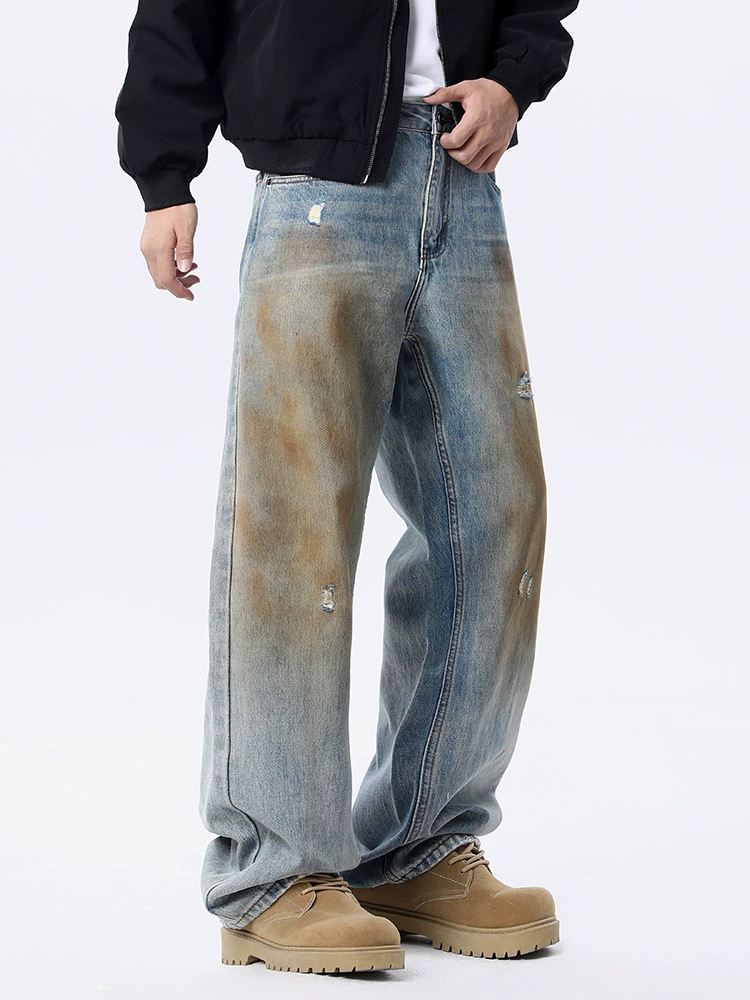 厂家直销男士宽松涂鸦牛仔裤，休闲风格，水洗做旧设计，春秋季可搭配日常穿着