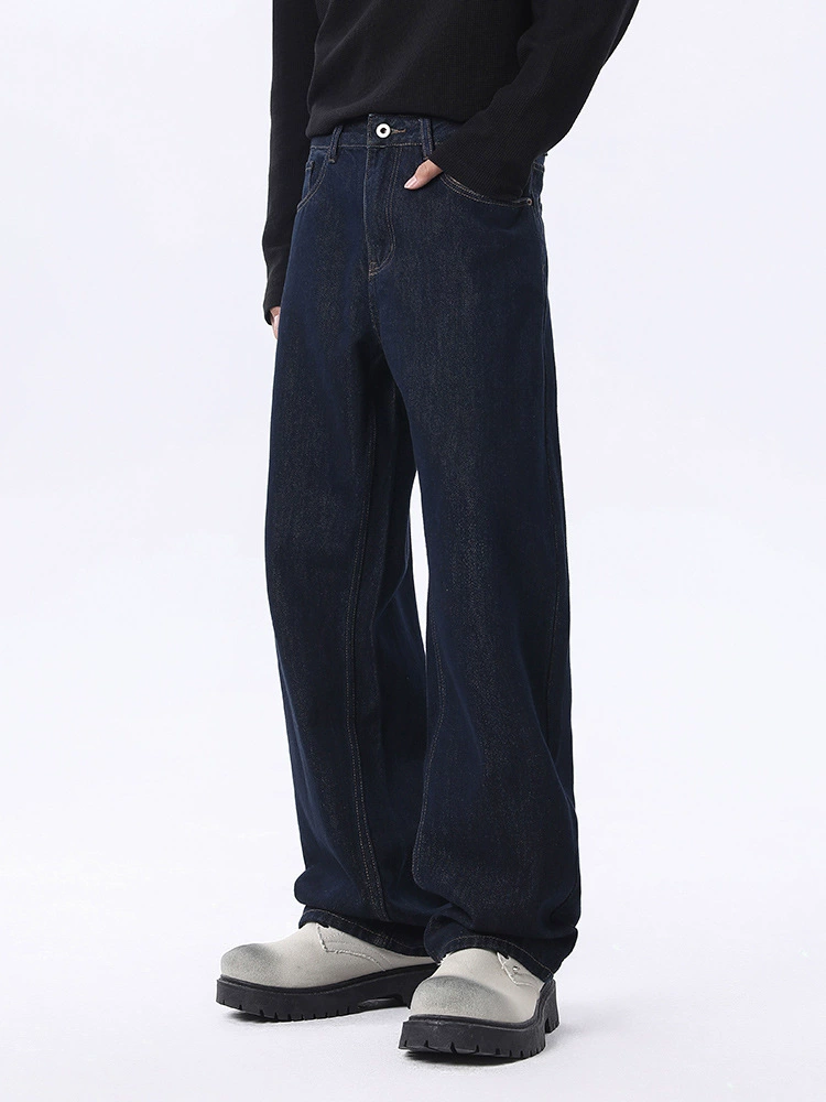 厂家直销男士宽松水洗牛仔裤，春秋日常高街风格，简约直筒设计，原色天丝面料