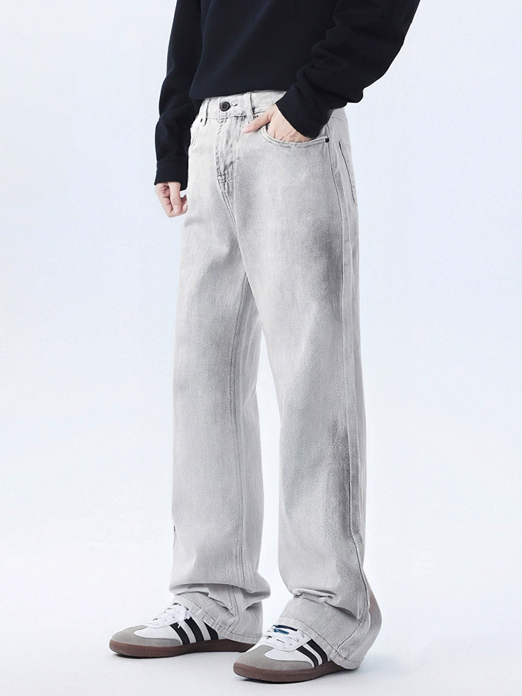 厂家直销男士复古水洗宽松牛仔裤，直筒版型，春秋休闲，青春流行风格