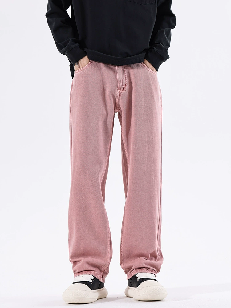 厂家直销男士修身多巴胺配色直筒牛仔裤，春秋季休闲风格，水洗工艺