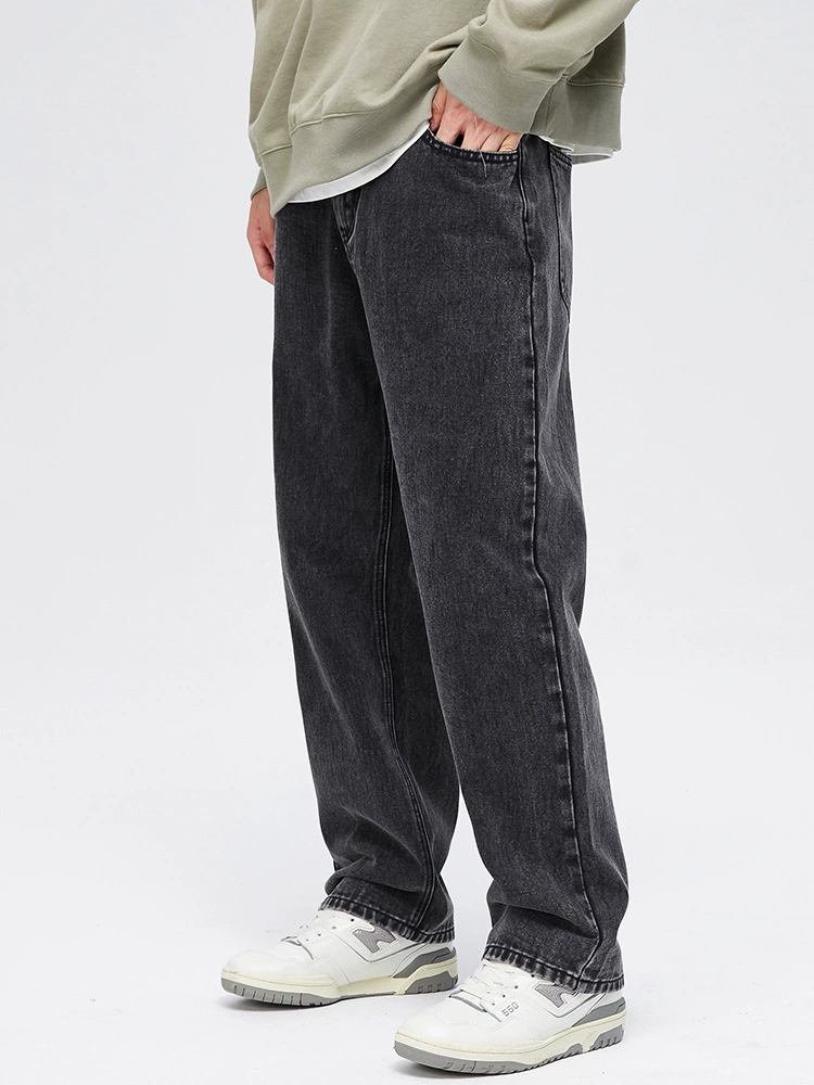 Calças jeans para homens loose fit cinza lavagem vintage em algodão uso diário pronta entrega