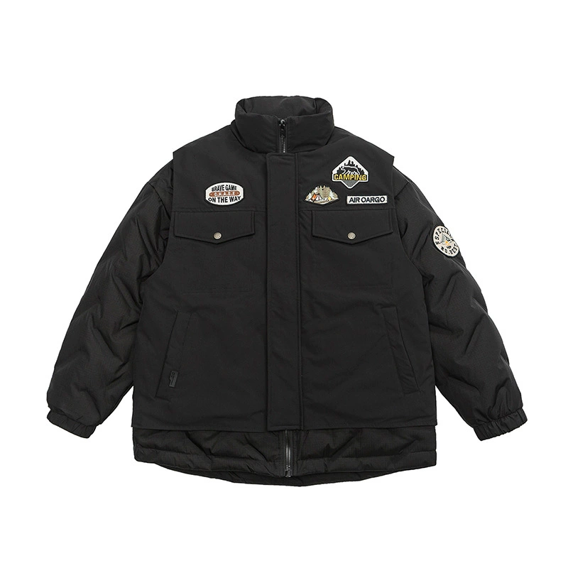 厂家直销青少年宽松加厚羽绒服男士立领外套，冬季休闲日系清新风格，多口袋设计