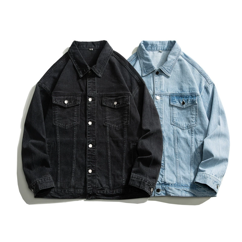 厂家直销青年宽松牛仔外套，复古潮流款式，男士牛仔夹克，春秋休闲风格，长袖免烫设计，适合日常穿搭