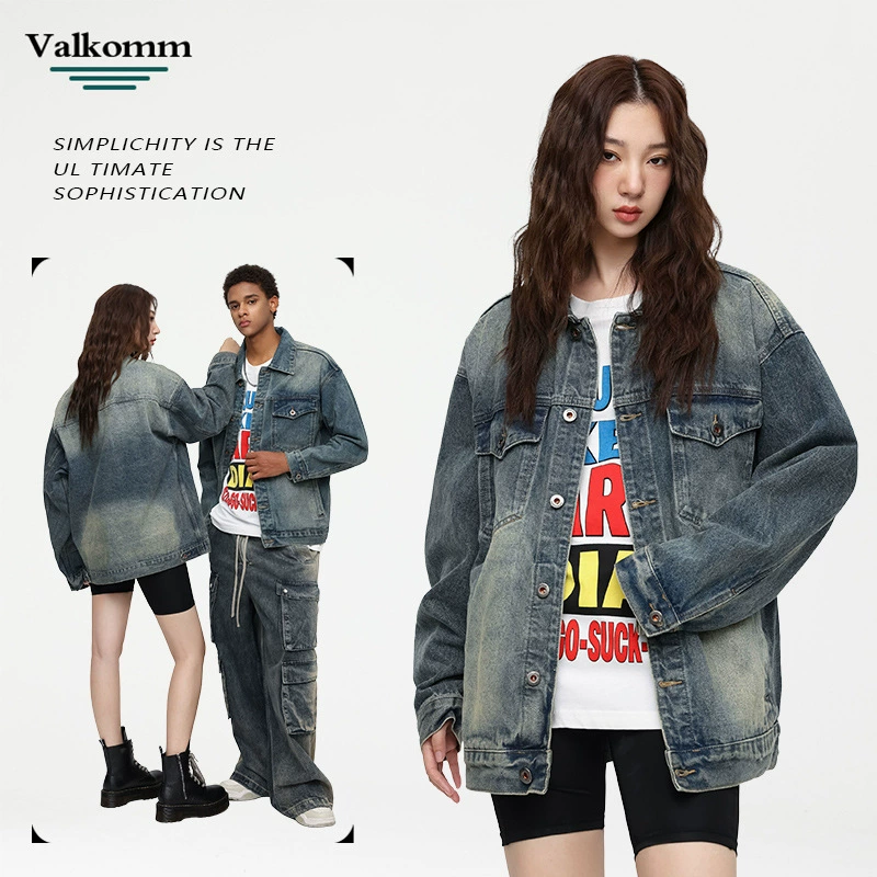 厂家直销加厚男士复古牛仔外套，宽松版型，秋季保暖，耐磨绒面，日常休闲风格