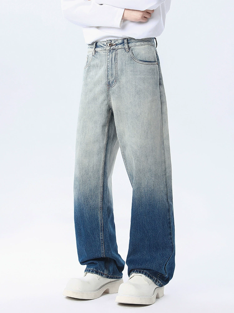 厂家直销男士宽松水洗牛仔裤，潮流渐变设计，直筒版型，秋季休闲，日常百搭