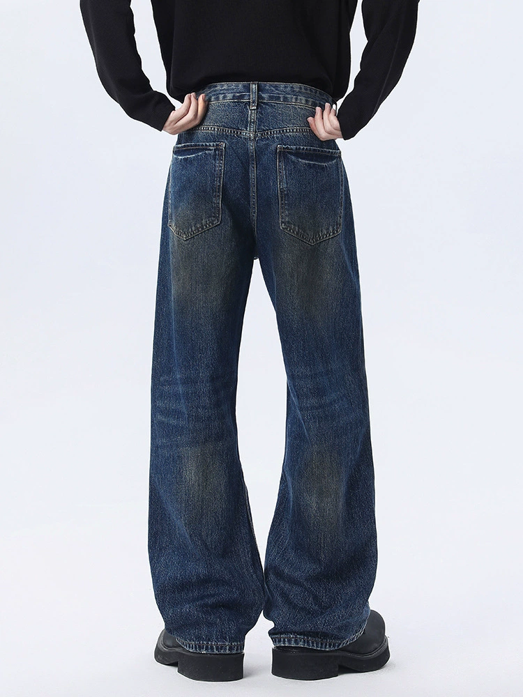 厂家直销男士宽松水洗脏脏牛仔裤，复古直筒长裤，春秋休闲风格，日常穿搭必备