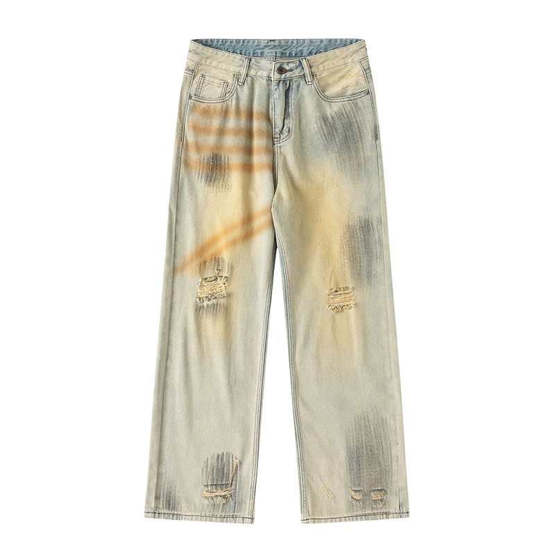 厂家直销男士宽松直筒牛仔裤，手绘涂鸦设计，春秋休闲，适合青少年穿着