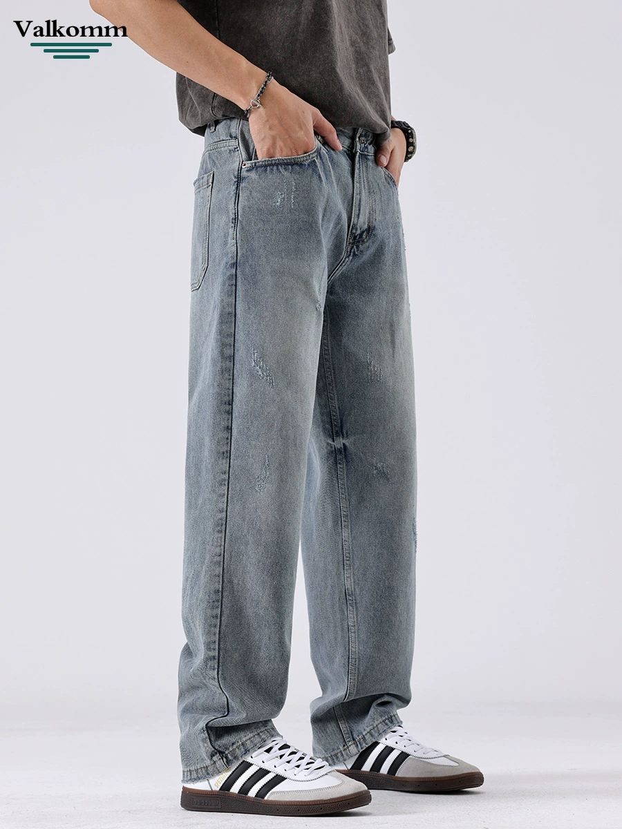 厂家直销男士修身水洗牛仔裤，复古蓝直筒，四季休闲，免烫处理长裤