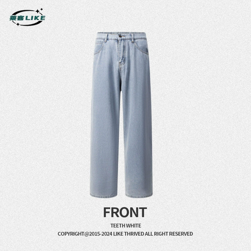 厂家直销男士修身阔腿牛仔裤，高街潮流风格，适合春秋季日常穿着，水洗工艺设计