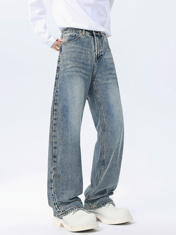 厂家直销男士复古磨白牛仔裤，宽松直筒款，春秋休闲，多口袋设计