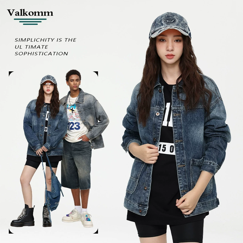 厂家直销男士宽松水洗牛仔外套，经典复古设计，适合四季休闲，防风透气，多口袋款式