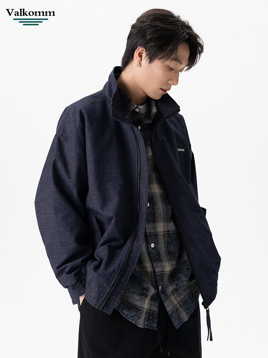 厂家直销男士宽松黑色复古牛仔外套，春秋休闲通勤款，耐磨刺绣设计