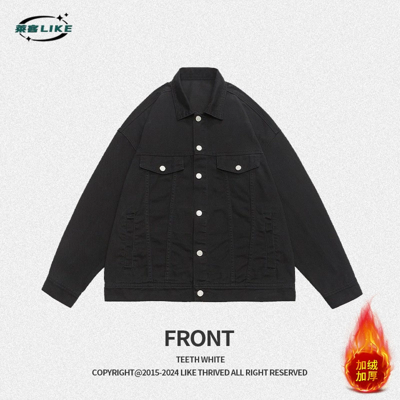 厂家直销男士宽松加绒牛仔外套，四季休闲风，美式复古染色夹克