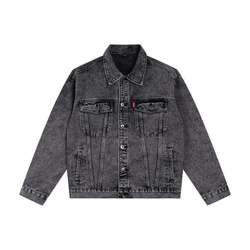 厂家直销青少年宽松修身休闲牛仔外套，春秋季，多口袋设计，黑灰色高街风格