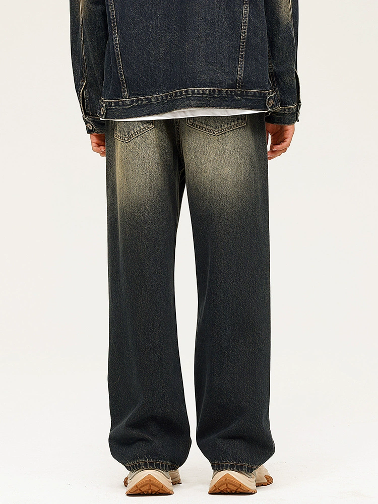 厂家直销男士修身水洗牛仔裤，宽松直筒，秋季休闲风格，多口袋设计