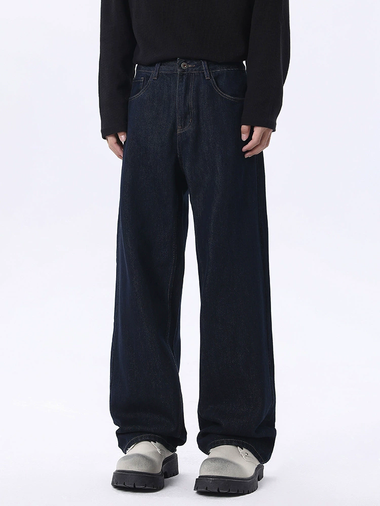 厂家直销男士宽松水洗牛仔裤，春秋日常高街风格，简约直筒设计，原色天丝面料