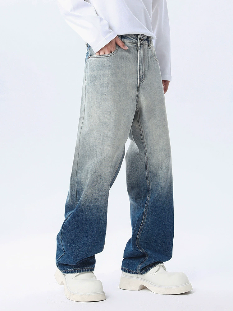 厂家直销男士宽松水洗牛仔裤，潮流渐变设计，直筒版型，秋季休闲，日常百搭