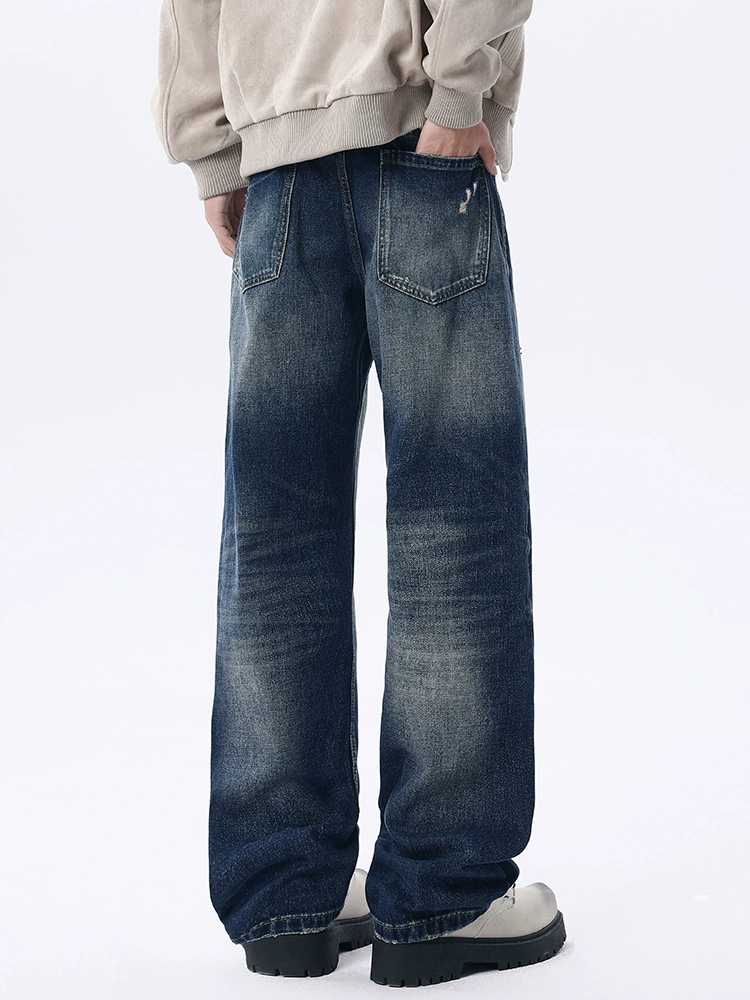 厂家直销男士宽松水洗直筒牛仔裤，复古渐变设计，春秋休闲高街款式