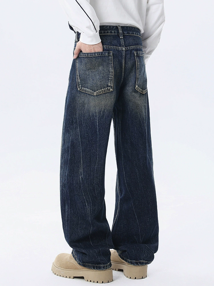厂家直销男士水洗宽松牛仔裤，复古直筒设计，春秋休闲，独特闪电纹刺绣