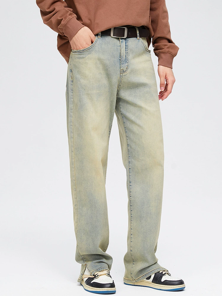 厂家直销青年男士水洗宽松直筒牛仔裤，夏季休闲，弹力透气设计