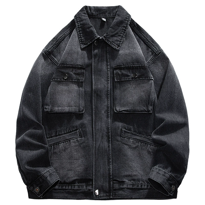 厂家直销男士宽松透气牛仔外套，时尚休闲风格，多口袋设计，适合春秋季节